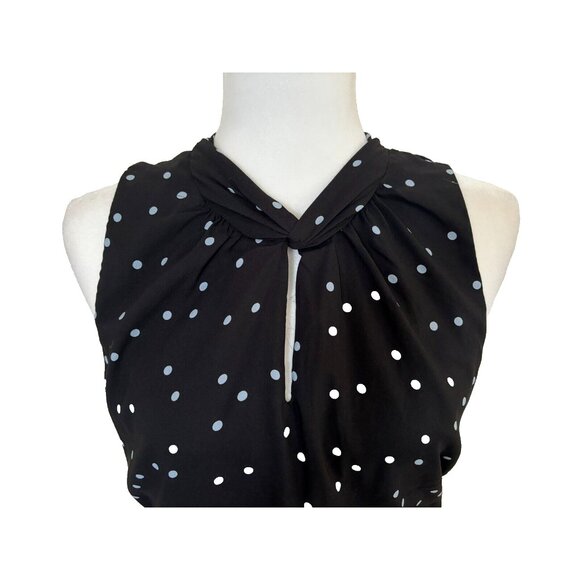 LOFT Dress Size 8 Sleeveless Blouson Polka Dot Chiffon Knit Skirt Black NWT - Picture 2 of 8